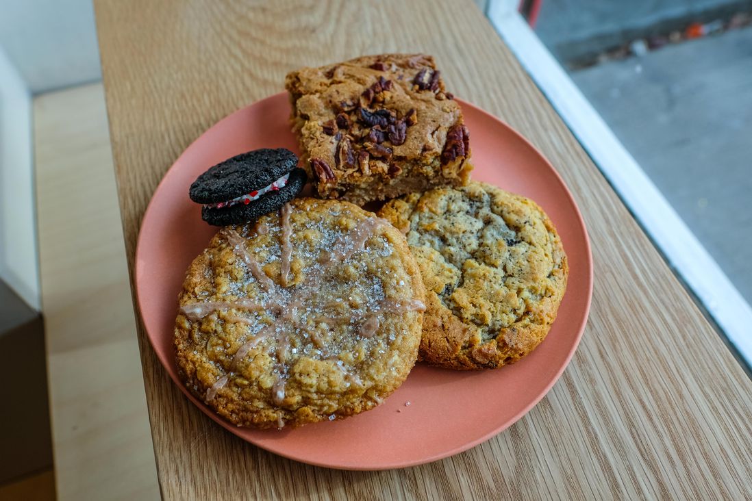 Spiced and Iced Oatmeal ($4), Peppermint Oreo ($2), Brown Butter Blondie ($5), Cannibal Cookie ($5)